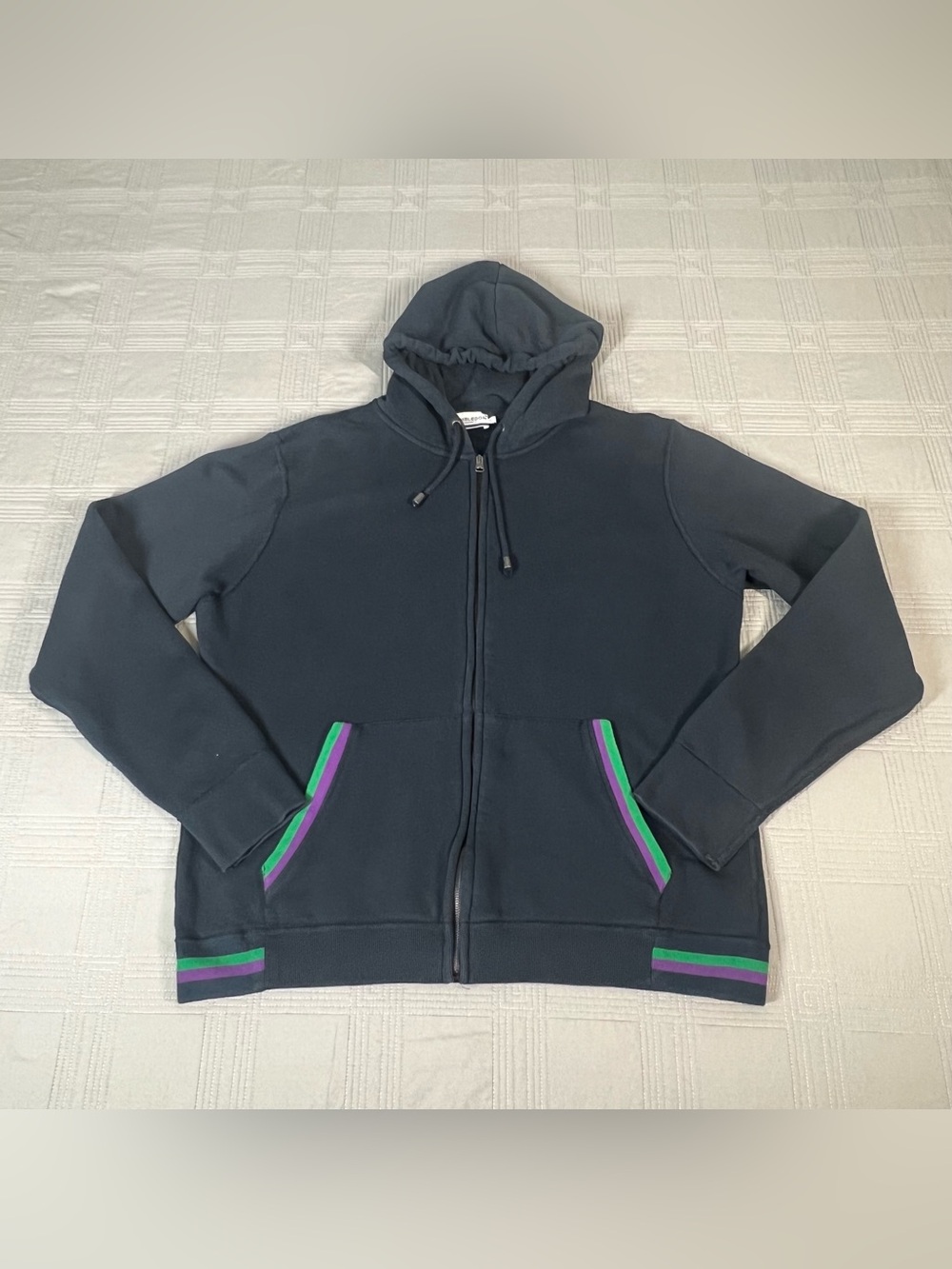 The Wimbledon Collection Full Zip Hoodie Navy Blue Cotton Mens Size XL Tennis
